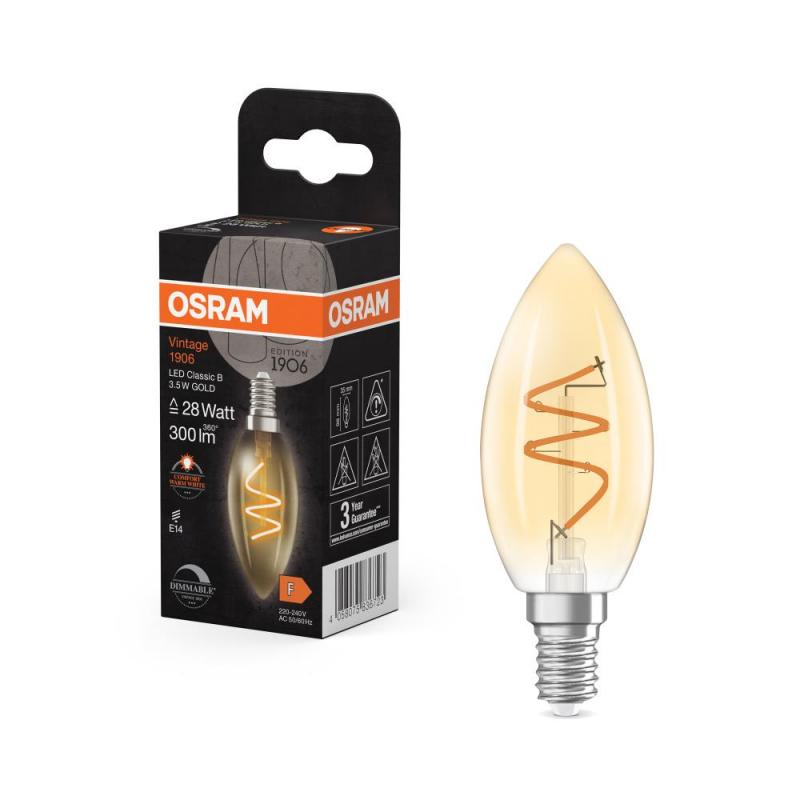 OSRAM E14 VINTAGE-Spiral LED Filament Kerze Gold dimmbar 3,5W wie 28W extra warmweißes gemütliches Licht 2200K